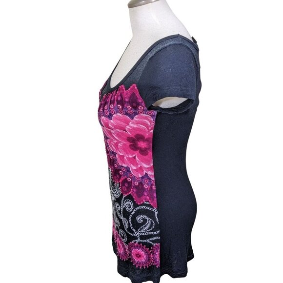 Desigual Womens Short Sleeve Tunic T Shirt Top Size S Artsy Art To Wear Longline - Picture 3 of 7